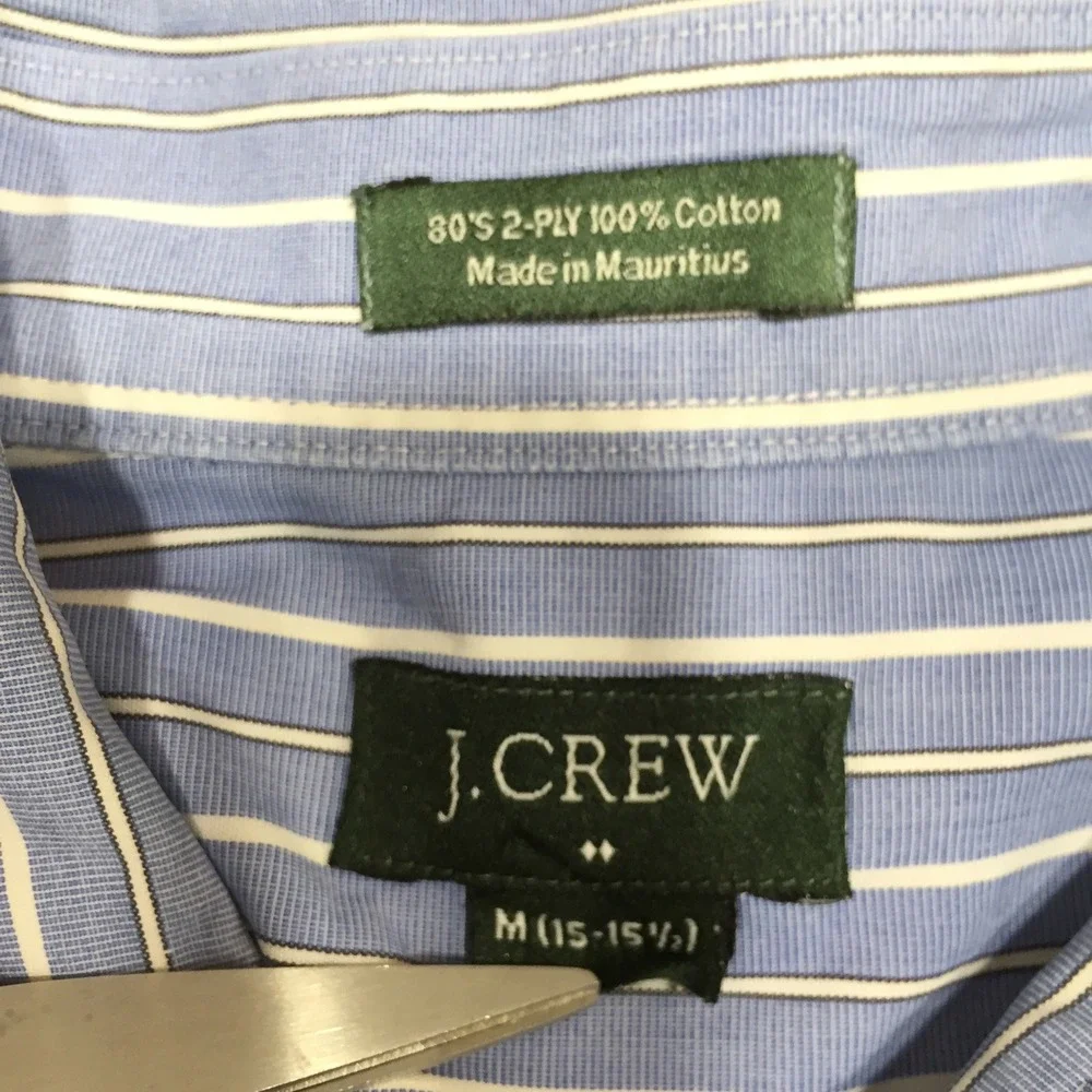 J.Crew Mens Blue White Striped 80s 2-Ply Cotton Button Down Shirt Size M 15-15.5